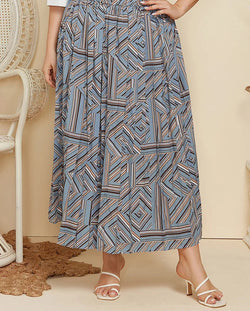 Plus Size Geometric Print Pleated Maxi Long Skirts