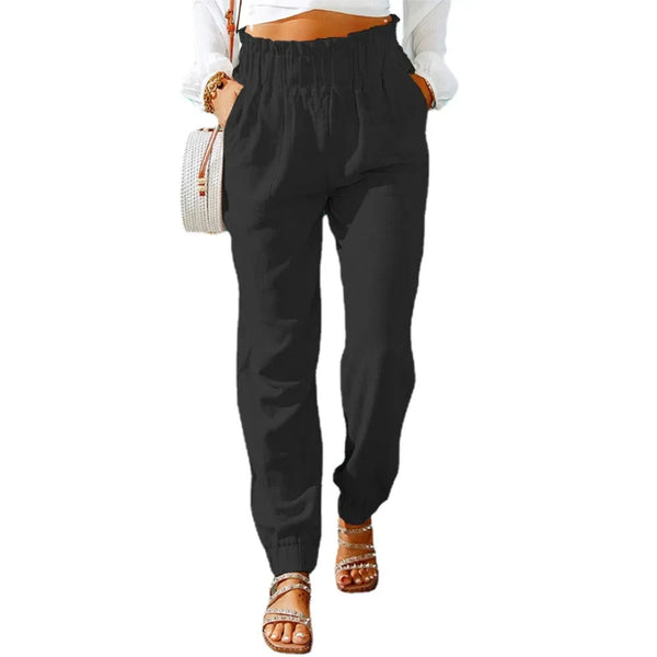 Ruffled Elastic Waistband High Waisted Pants