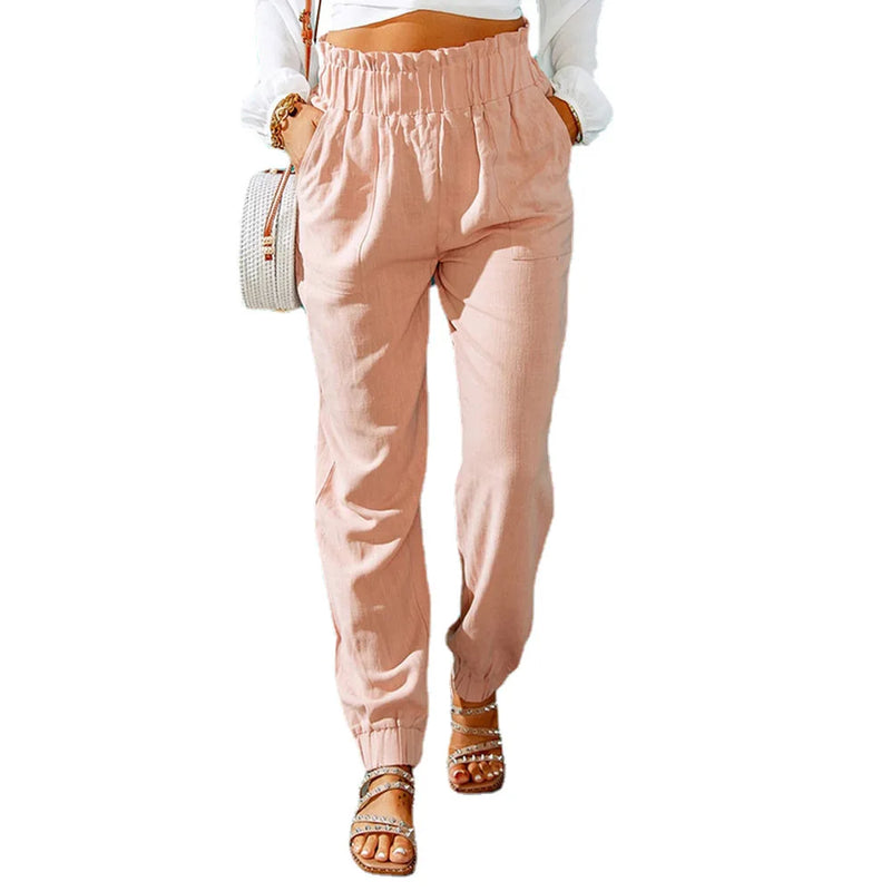 Ruffled Elastic Waistband High Waisted Pants