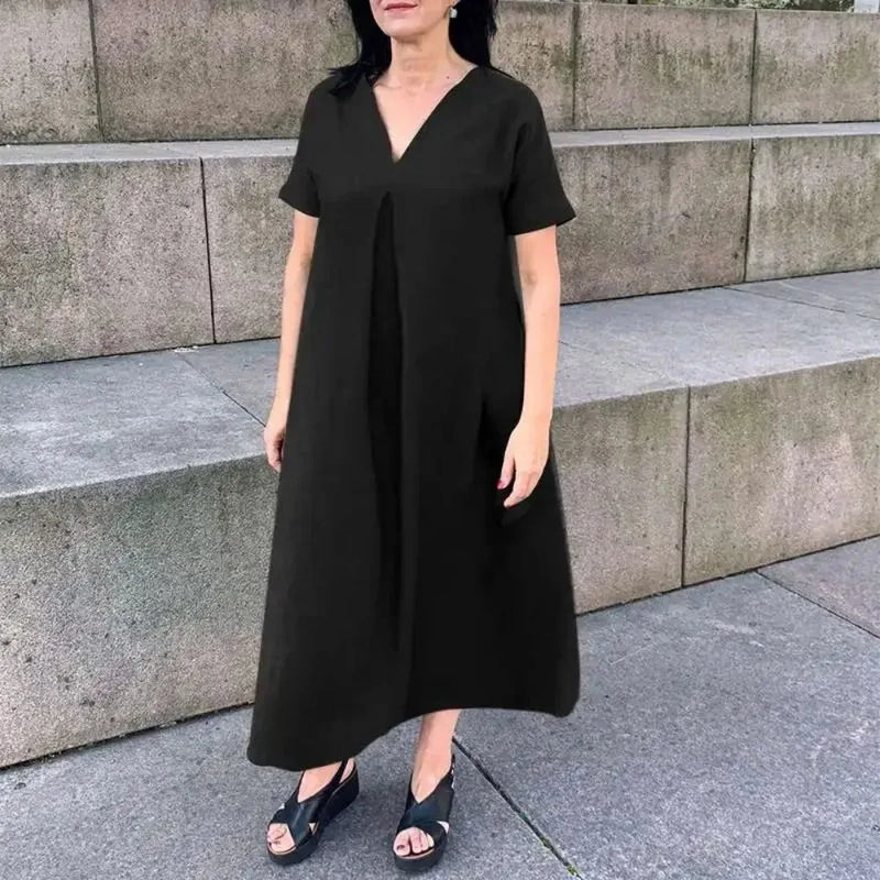 Plus Size Fashion Dress V-neck Solid Color Casual