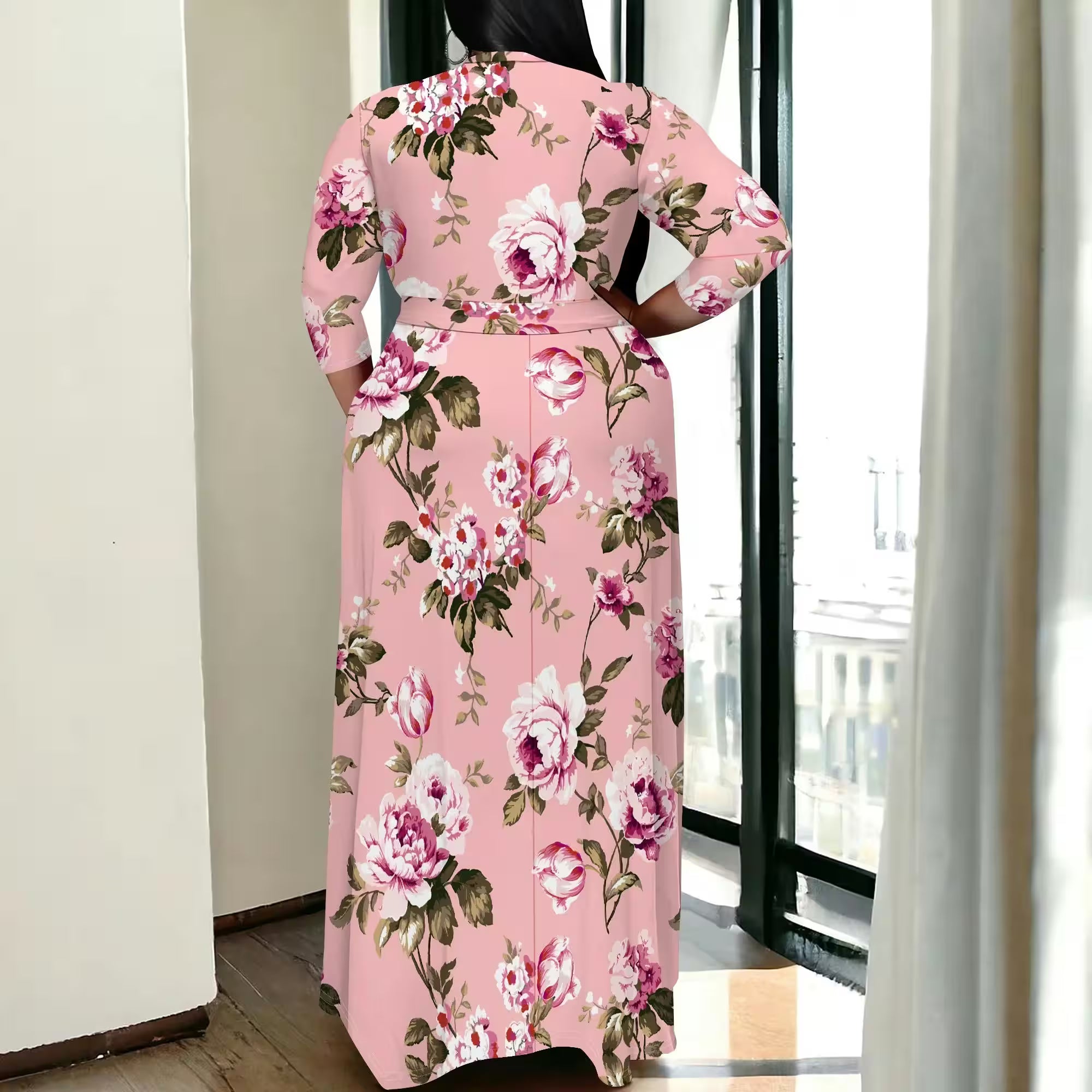 Vintage Floral V Neck Maxi Dress - Additional View 4