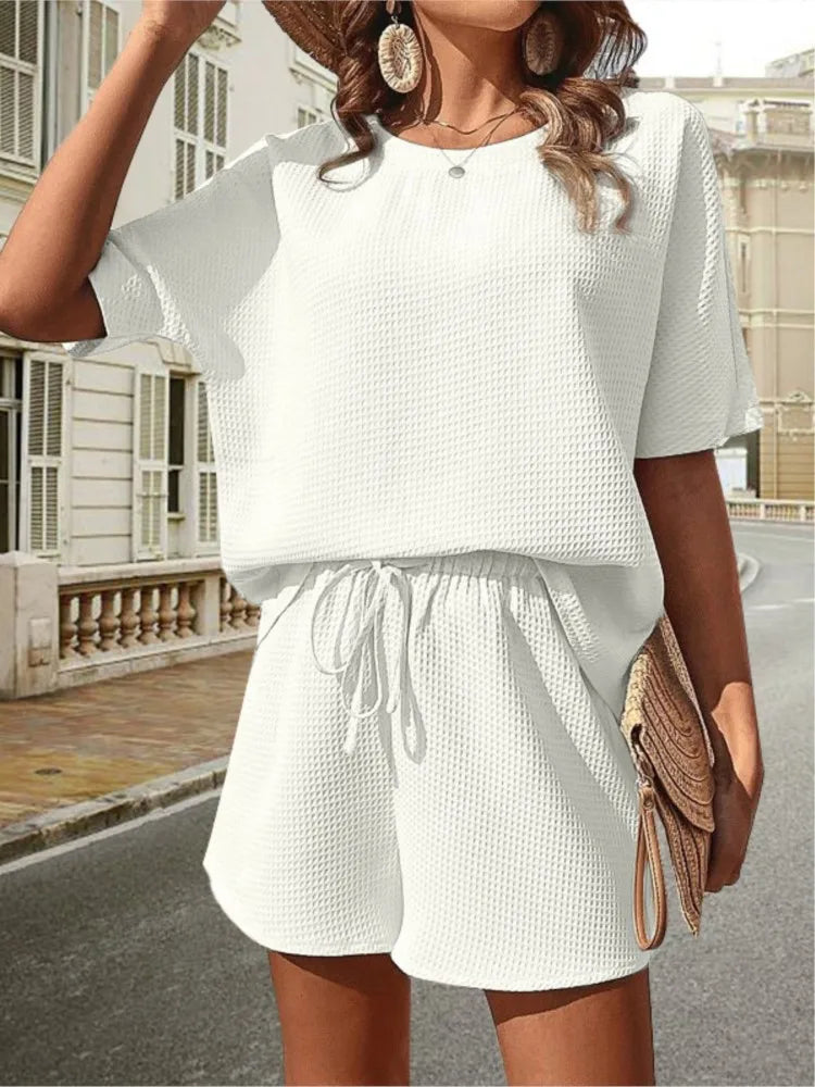 2 Piece Sets Outfit Solid Color Casual Loose Short