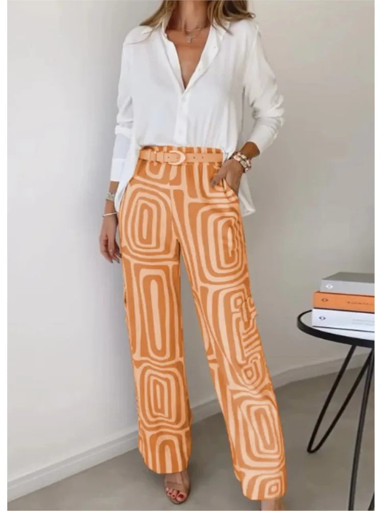 Shirt Elastic Waist Print Trousers 2Piece Set spring 2025