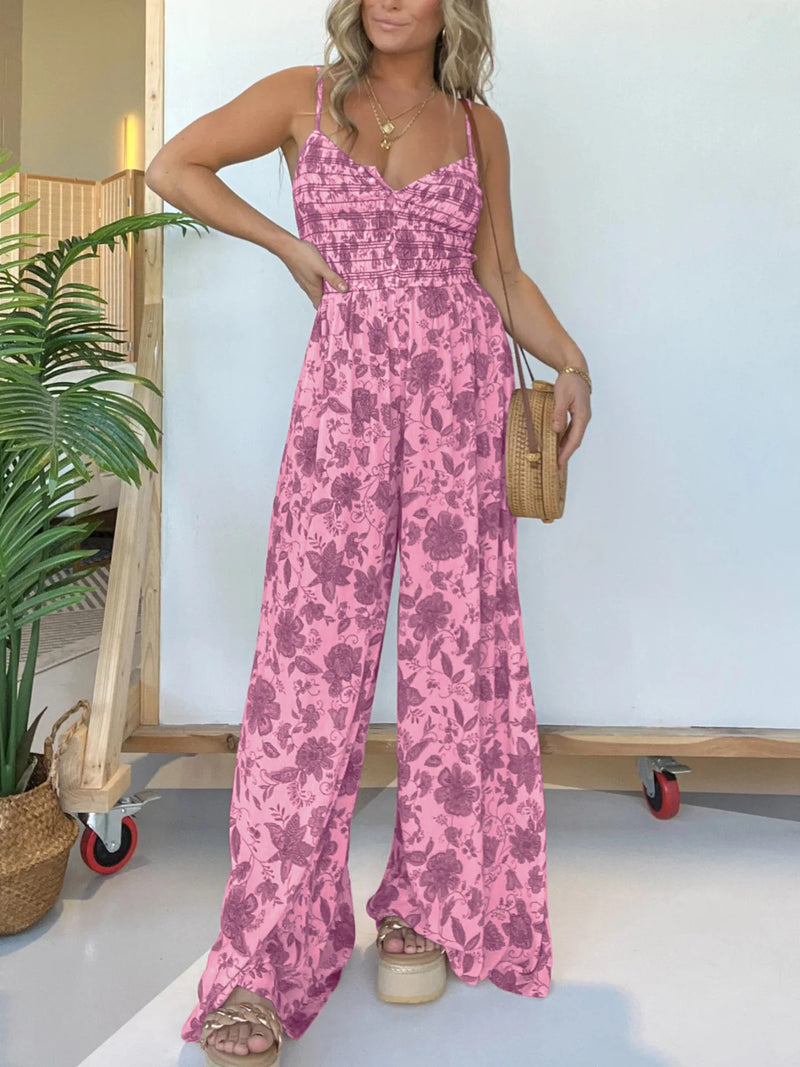 Jumpsuits Fashion Suspender V-neck Floral