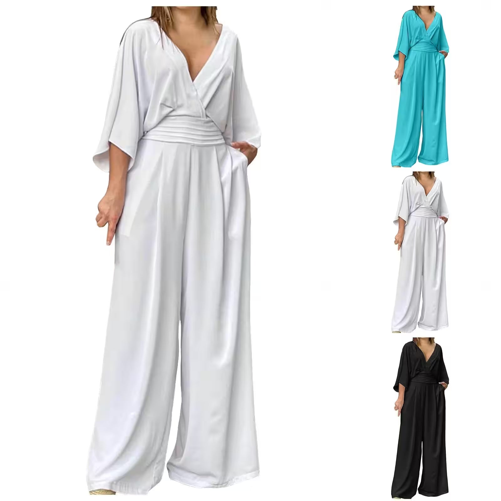 Jumpsuit Casual Versatile Deep V Neck Bat Sleeve - Additional View 3