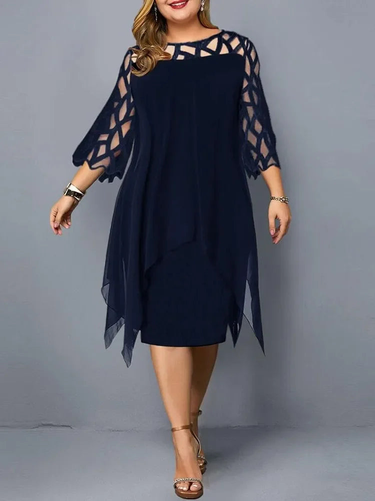 Plus Size Chiffon Dress Elegant Midi Party Dress