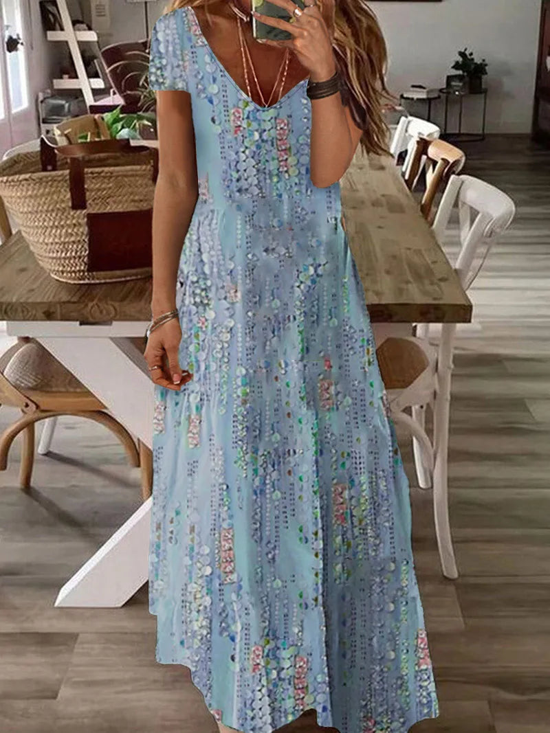 Plus Size Cross border Fashion Print V-neck