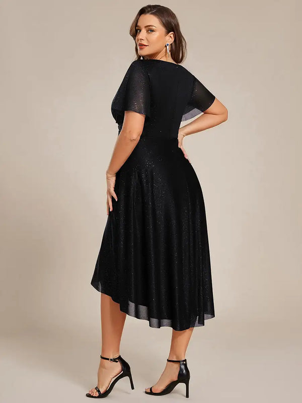 Plus Size Dress Short Sleeve V-Neck A-Line