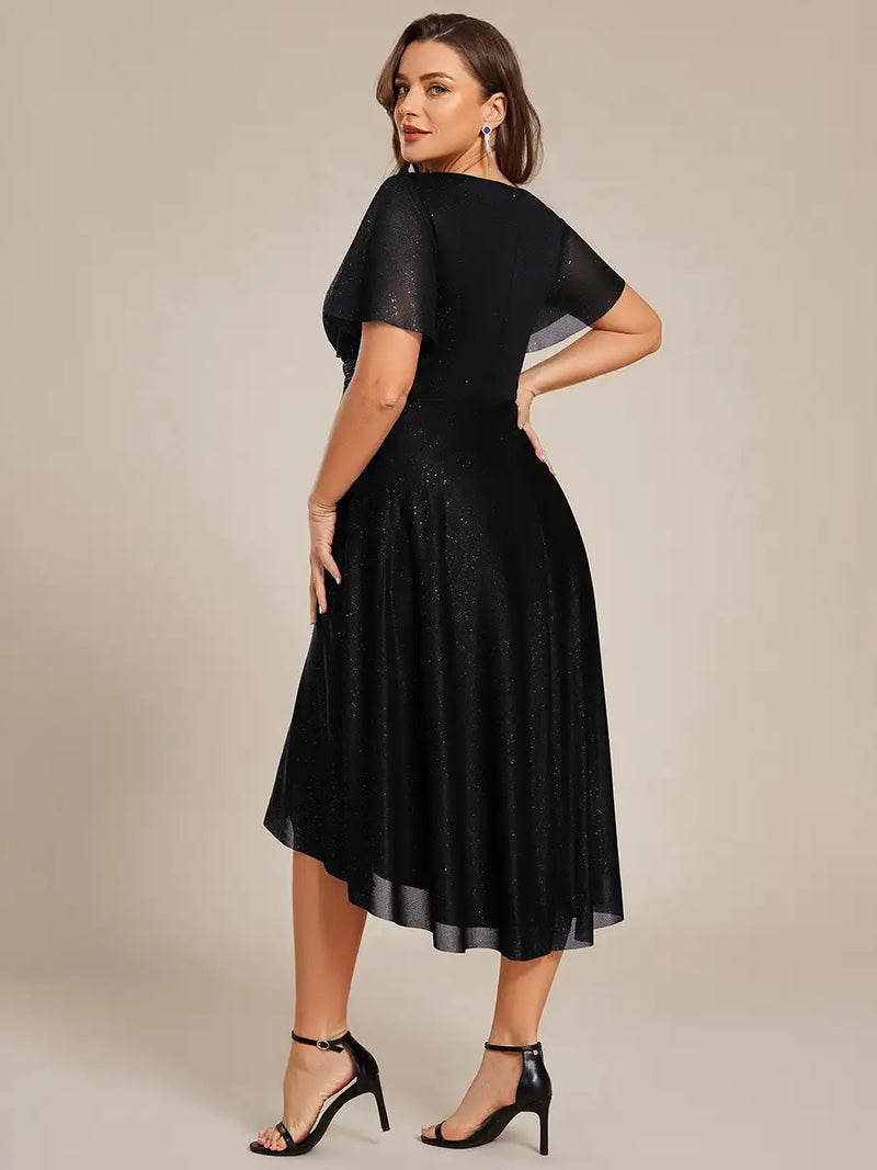Plus Size Dress Short Sleeve V-Neck A-Line