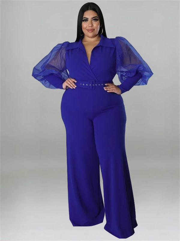 Jumpsuit Plus Size Clothes V Neck with Belt Single