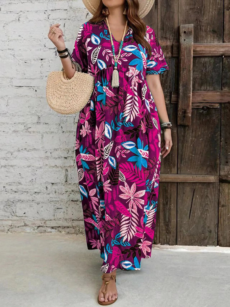 Plus Size Dress Spring New Printed V-neck