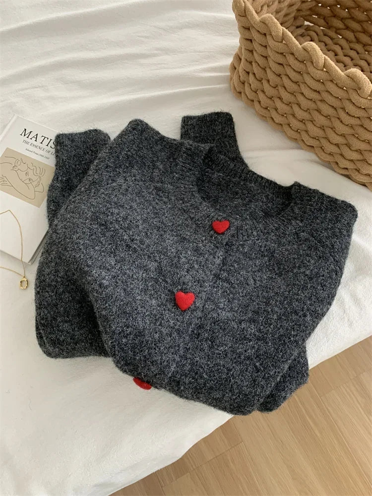 Deep Grey Wool Knitted Cardigan