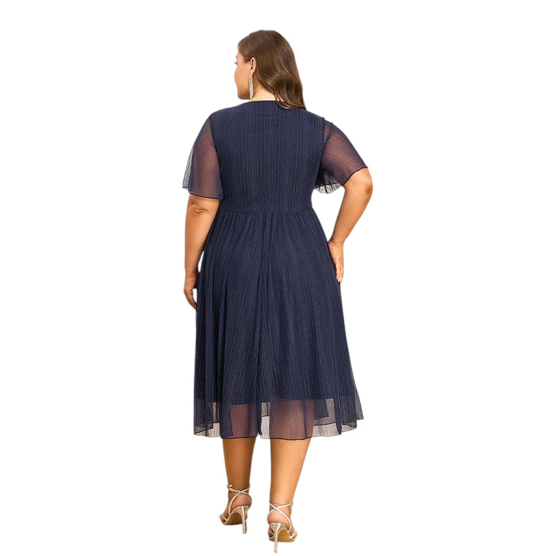 Plus Size V-Neck Solid Dresseegant Evenings