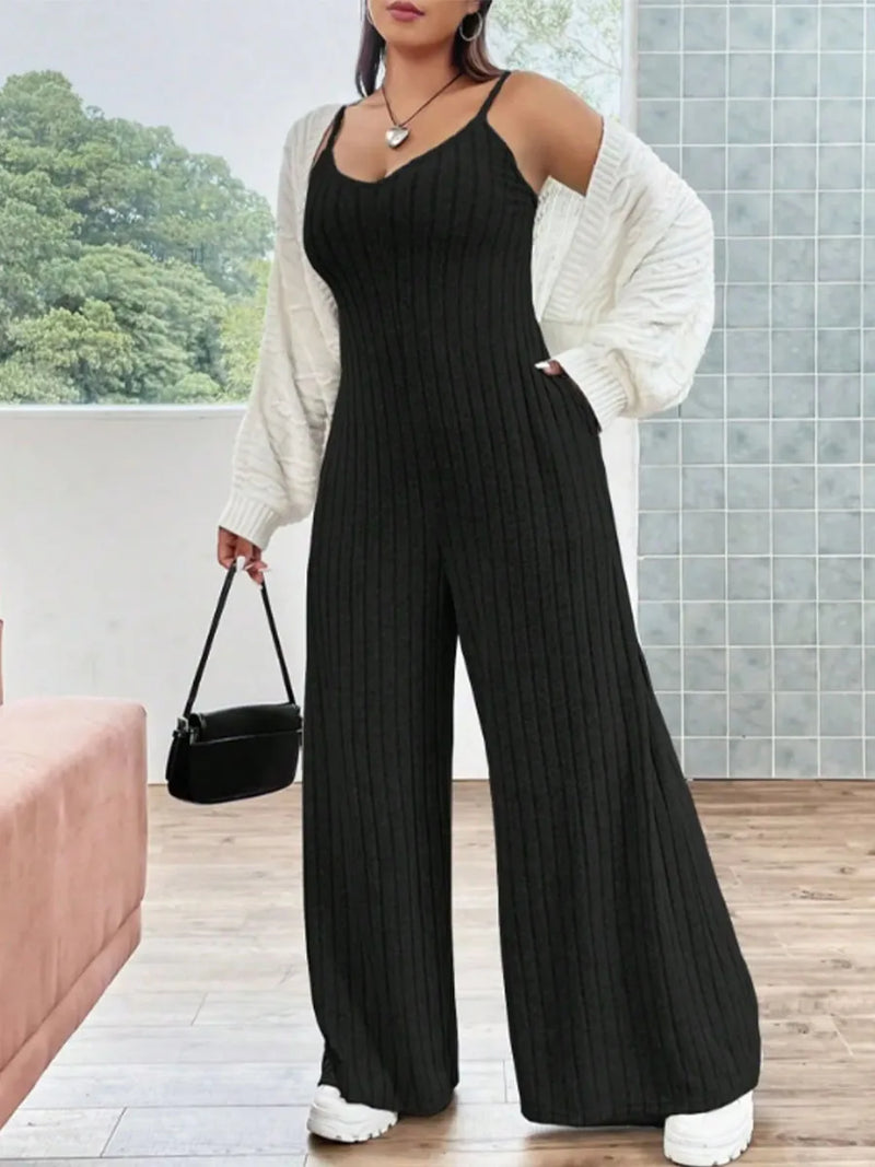 Plus Size Jumpsuitew Pit Strip Solid Colour  Sexy
