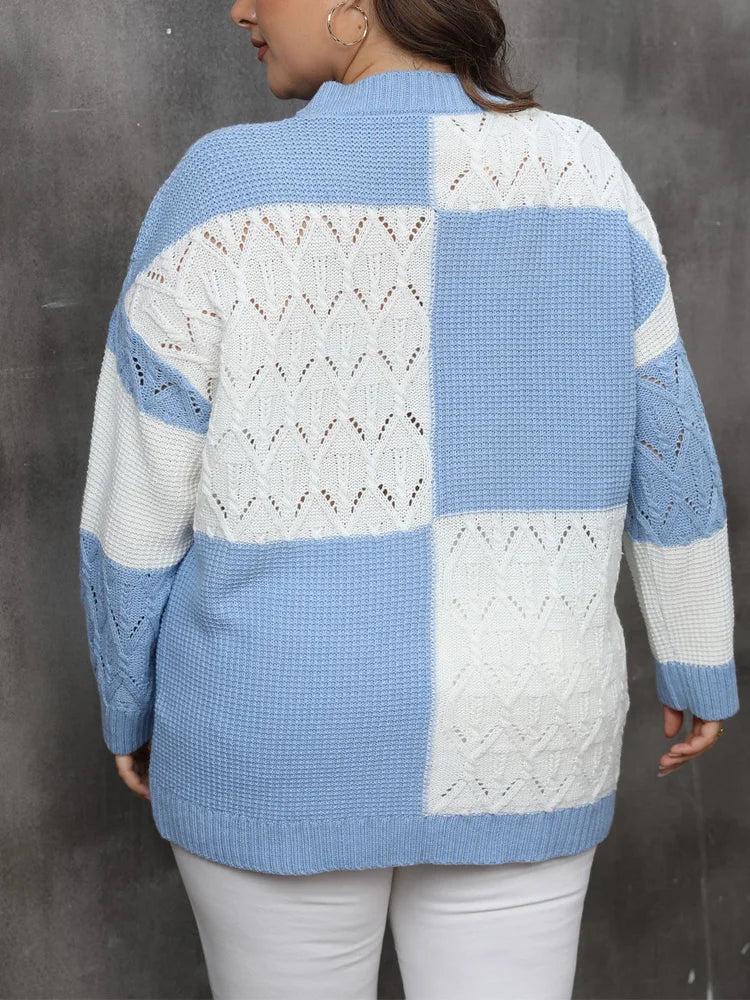 Plus Size Color Block Knitted Sweaters Casual