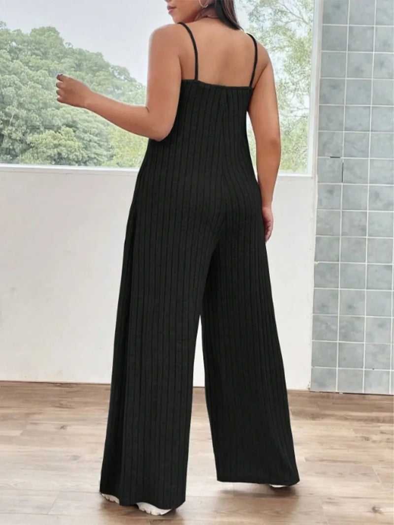 Plus Size Jumpsuitew Pit Strip Solid Colour  Sexy