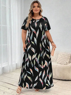 Plus size Printed Feather Large Size Dress