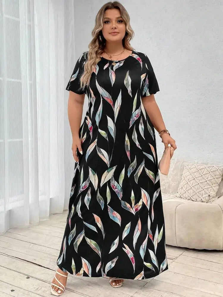Plus size Printed Feather Large Size Dress