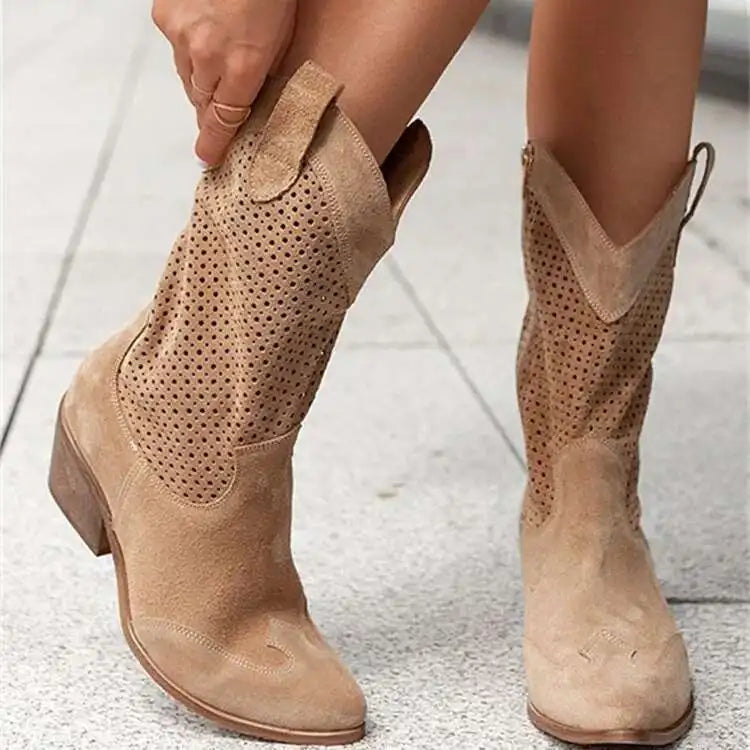 Mid-Calf Cowgirl Boots Casual Shoes