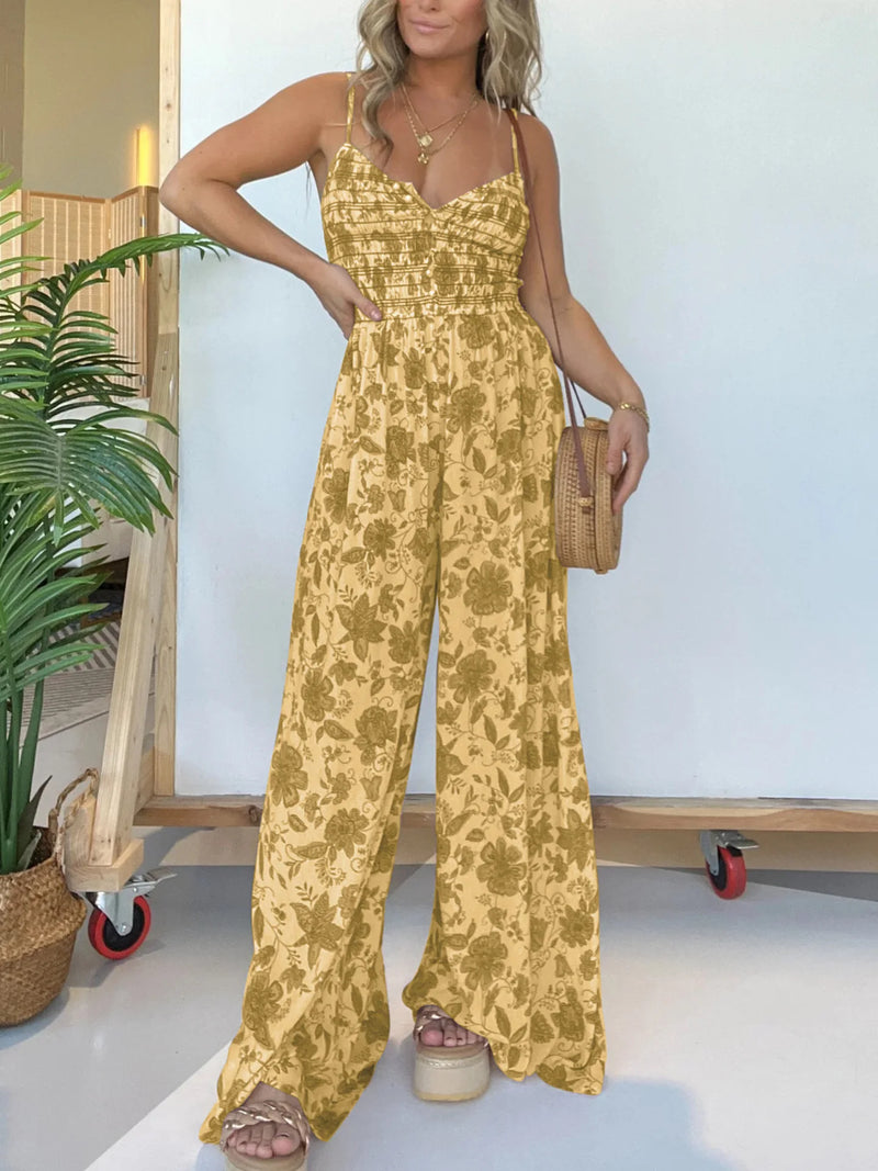 Jumpsuits Fashion Suspender V-neck Floral