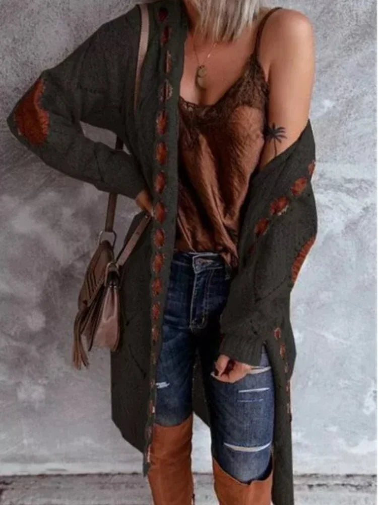 Cardigan Knitted Sweaters Knitted Plaid Casual Coat