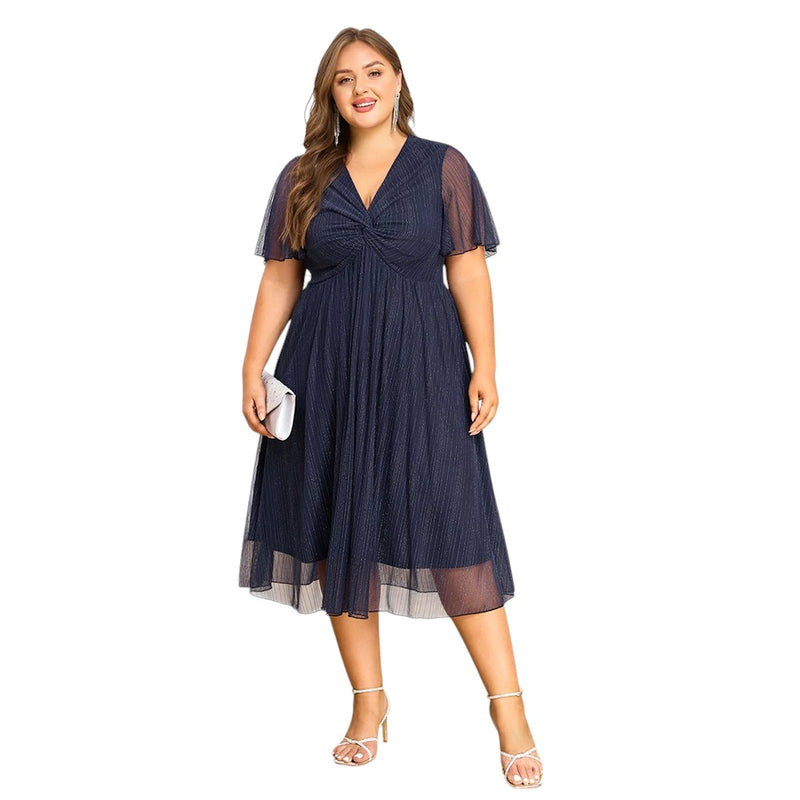 Plus Size V-Neck Solid Dresseegant Evenings