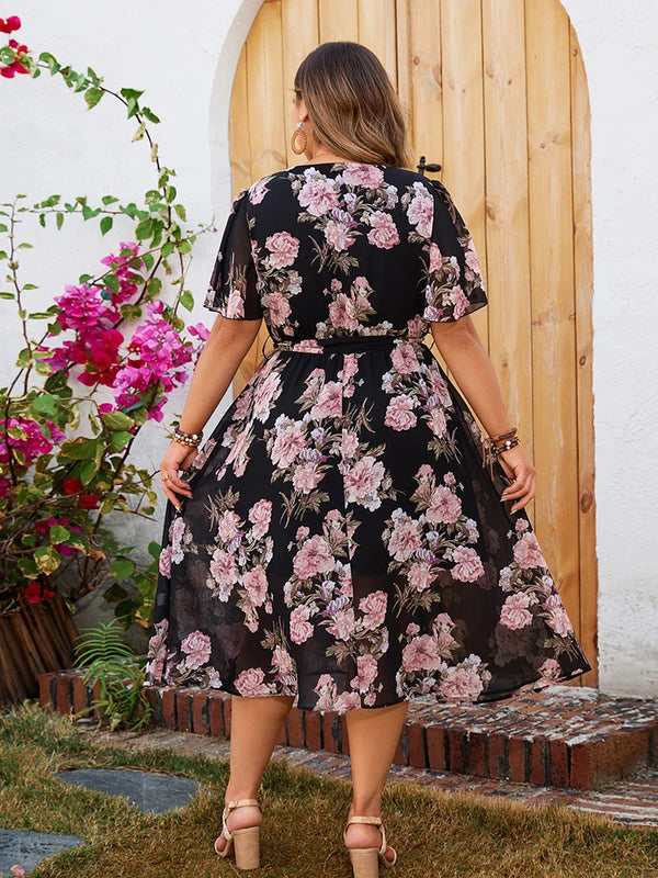 Plus Size Floral Print A-line Boho Long Dresses