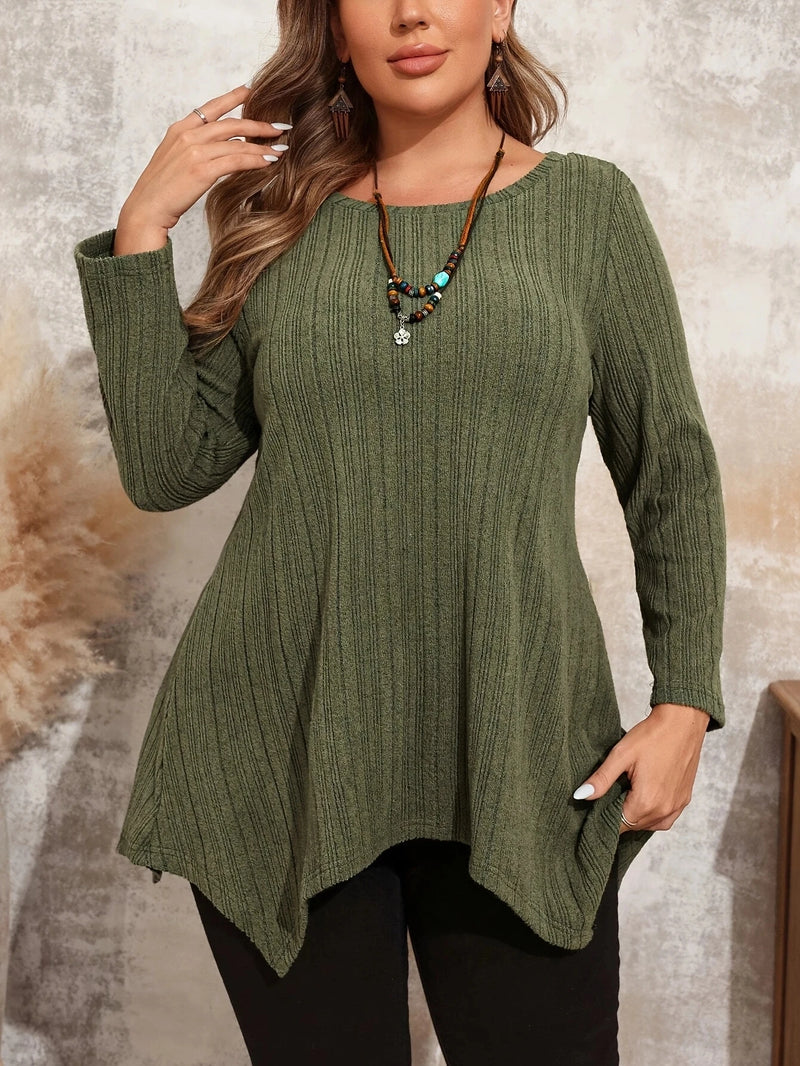 Plus Size Solid  T-shirt, Casual Long Sleeve Spring