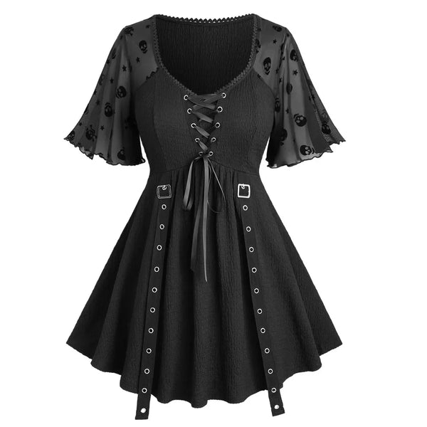Plus Size T-Shirt Black Skulls Stars Tops Costumes