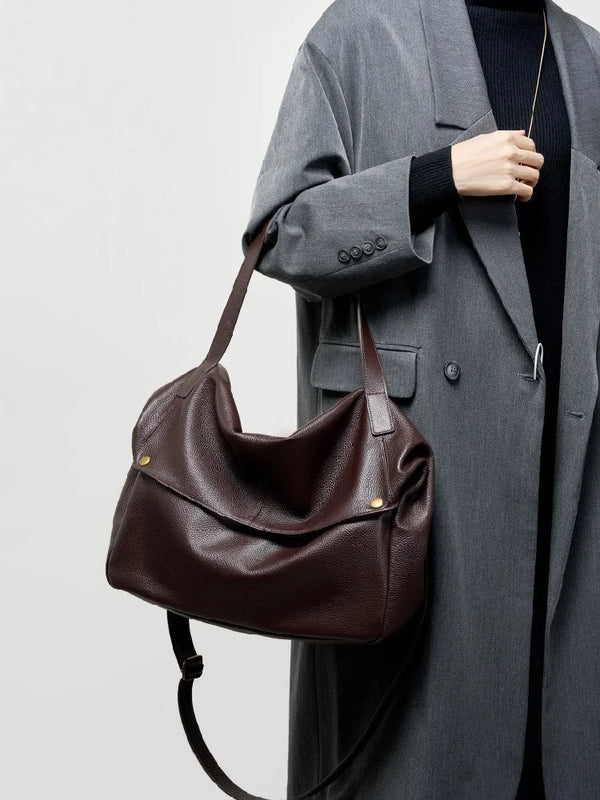 Bag arge capacity shoulder genuine leather