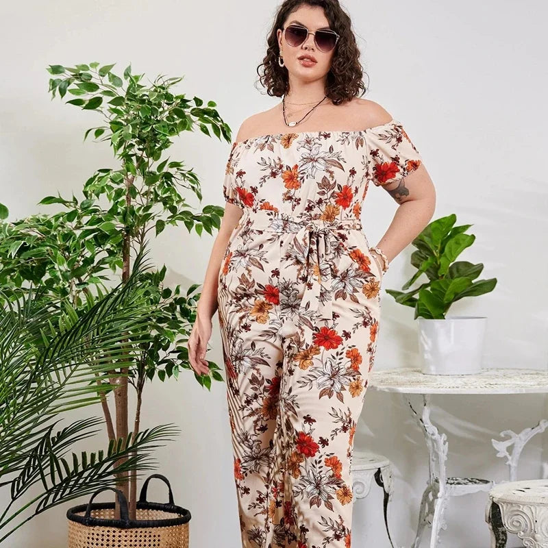 Plus Size Floral Print Elegant Jumpsuits