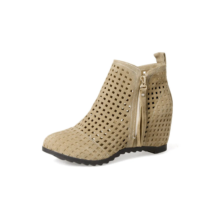 Boots Flat Low Hidden Wedges Cutout Zip
