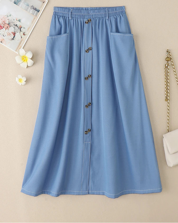 Casual Elastic Waist A-line Maxi Skirts