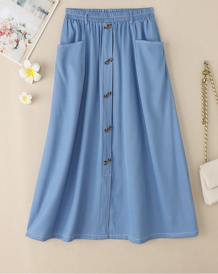 Casual Elastic Waist A-line Maxi Skirts