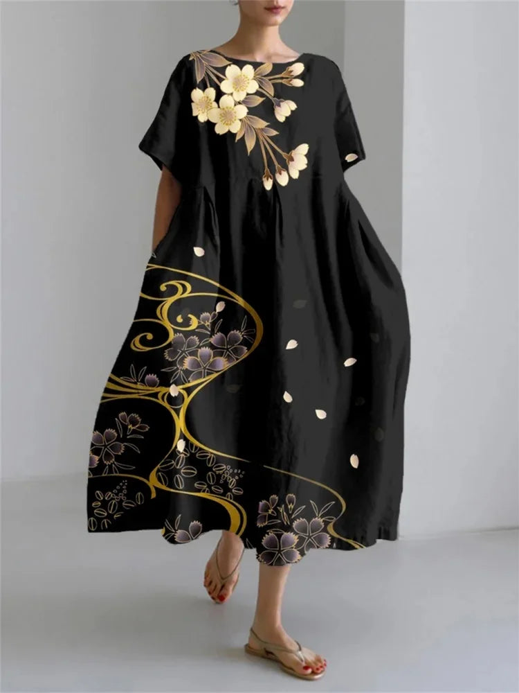 Plus Size Fresh Flower 3D Printed Round Dress S-5XL