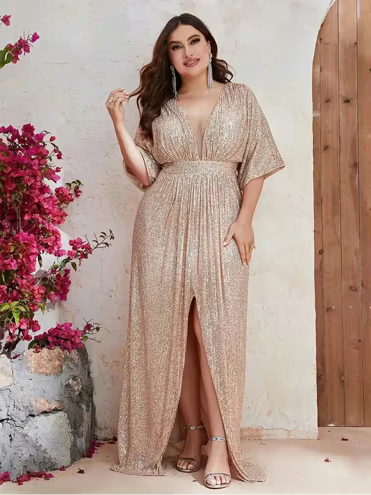 Plus Size Dress 4XL 5XL V-Neck Apricot Loose - Women's Fashion - View 4