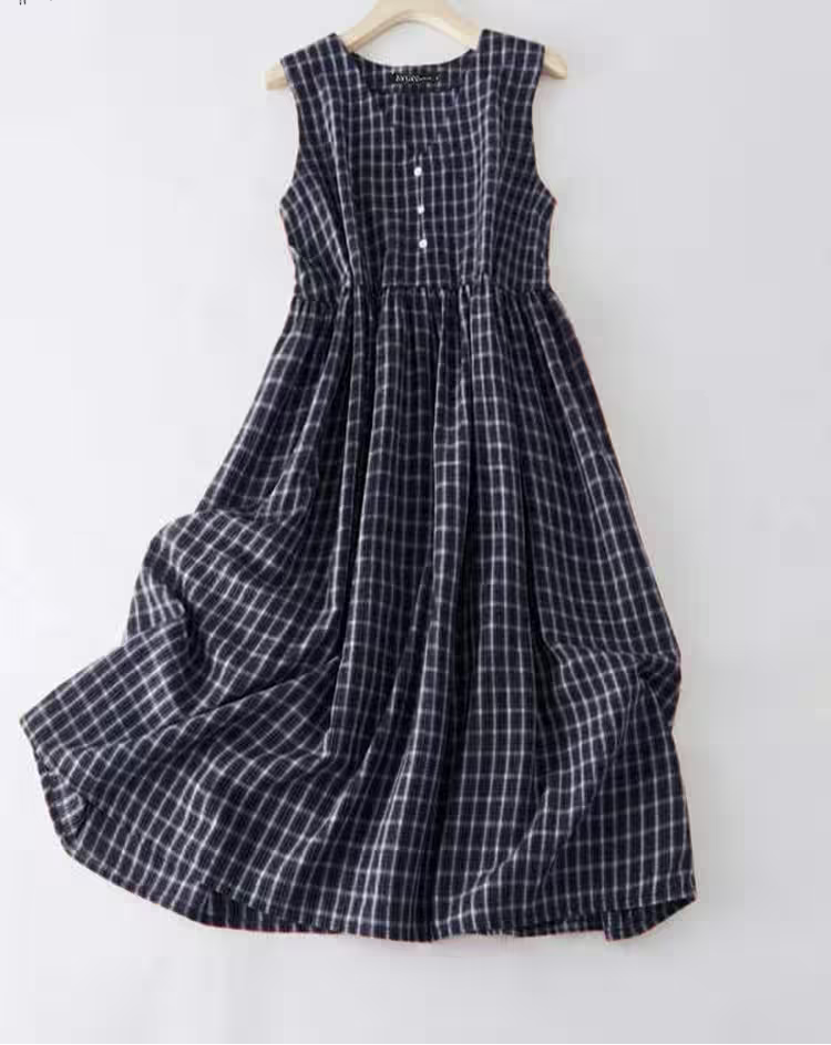 Dresses - Dress Casual Summer Sleeveless Vintage Plaid