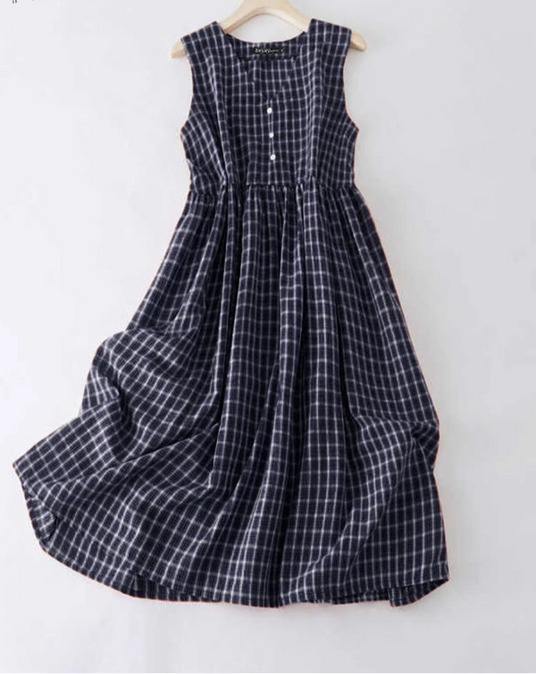 Dress Casual Summer Sleeveless Vintage Plaid