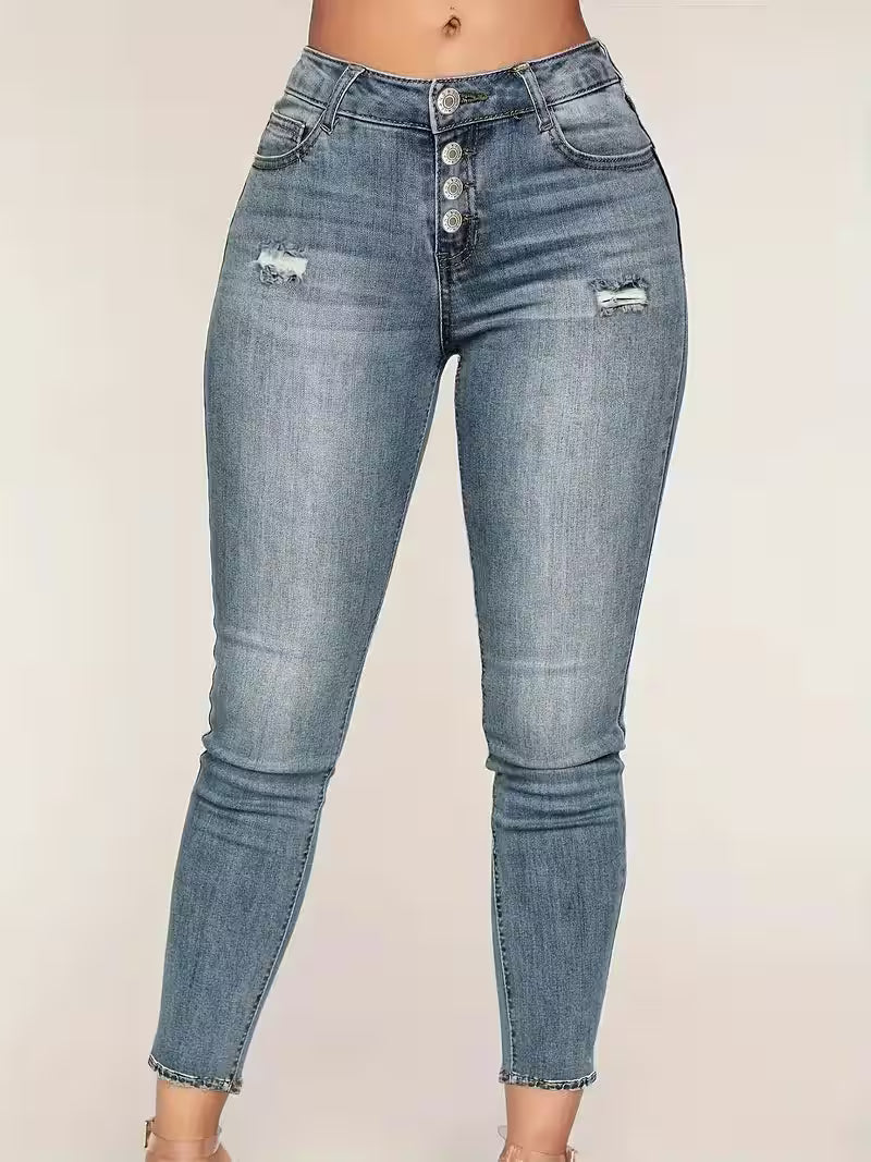Tops - Skinny Stretchy Denim Pants - Solid Color
