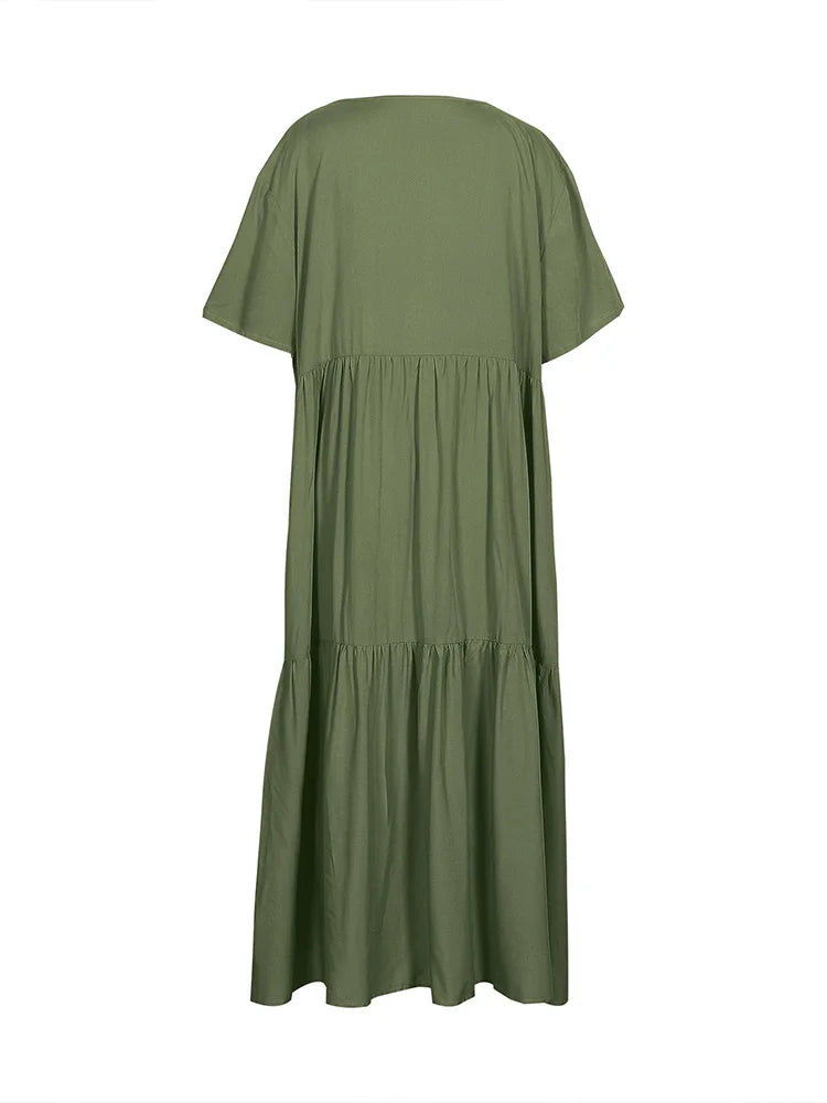 Plus Size Casual Loose V-Neck Solid Long