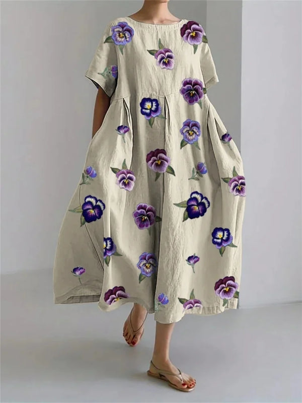 Plus Size Fresh Flower 3D Printed Round Dress S-5XL
