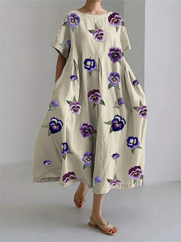 Plus Size Fresh Flower 3D Printed Round Dress S-5XL