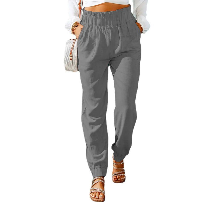 Ruffled Elastic Waistband High Waisted Pants