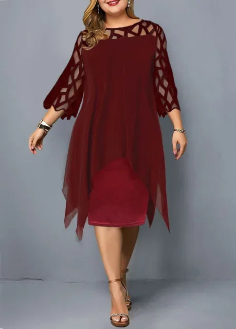 Plus Size Chiffon Dress Elegant Midi Party Dress