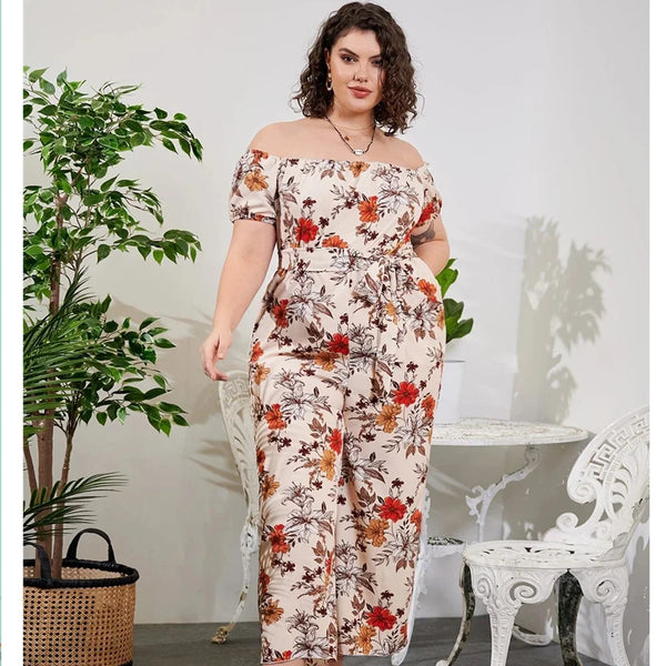 Plus Size Floral Print Elegant Jumpsuits