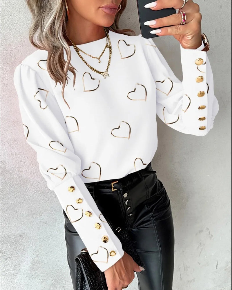 Shirt Long Sleeve Round Neck Button Down