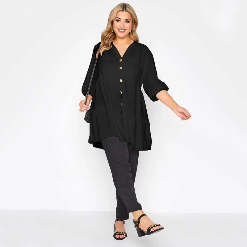 Plus Size Button Down Elegant Spring Autumn Tunic Tops