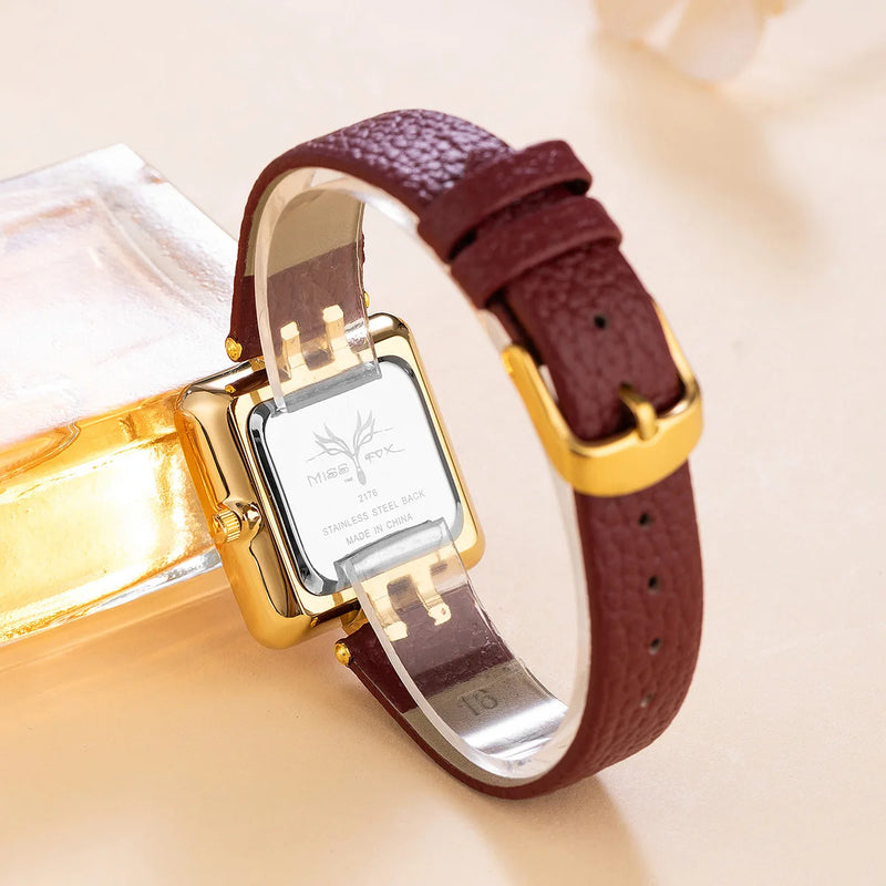 Wine Red Waterproof Belt Ladies Fashion Quartz Clock Watches