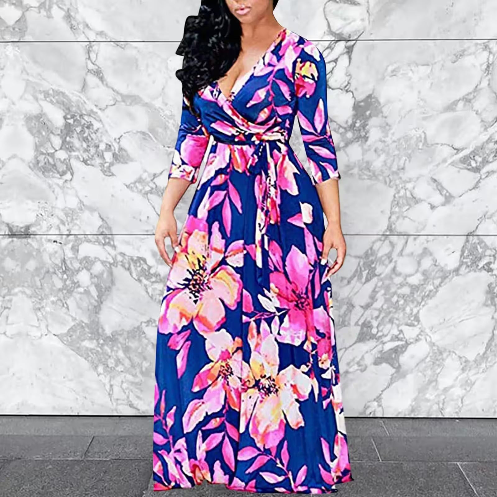 V Neck Short Sleeve Floral Midi Dress Sexy - Additional View 8