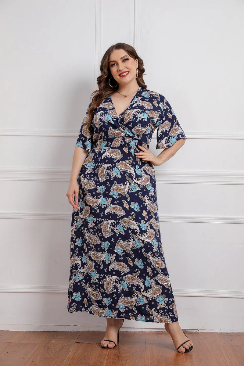 Plus Size Floral Print Short Sleeve Bohemian